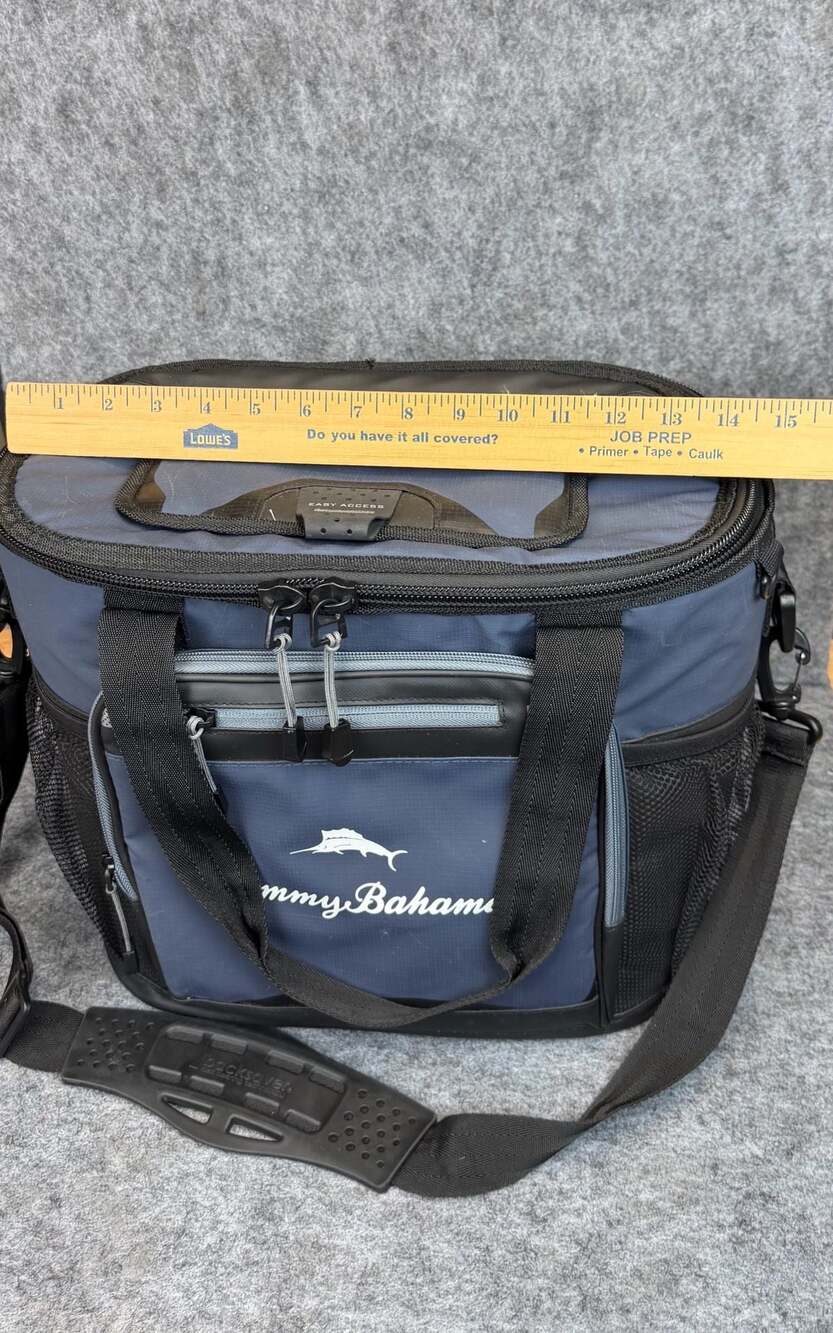 Tommy Bahama Zipperless Hardbody Cooler Bag Blue Grey Shoulder Strap 9 Can - Picture 2 of 7